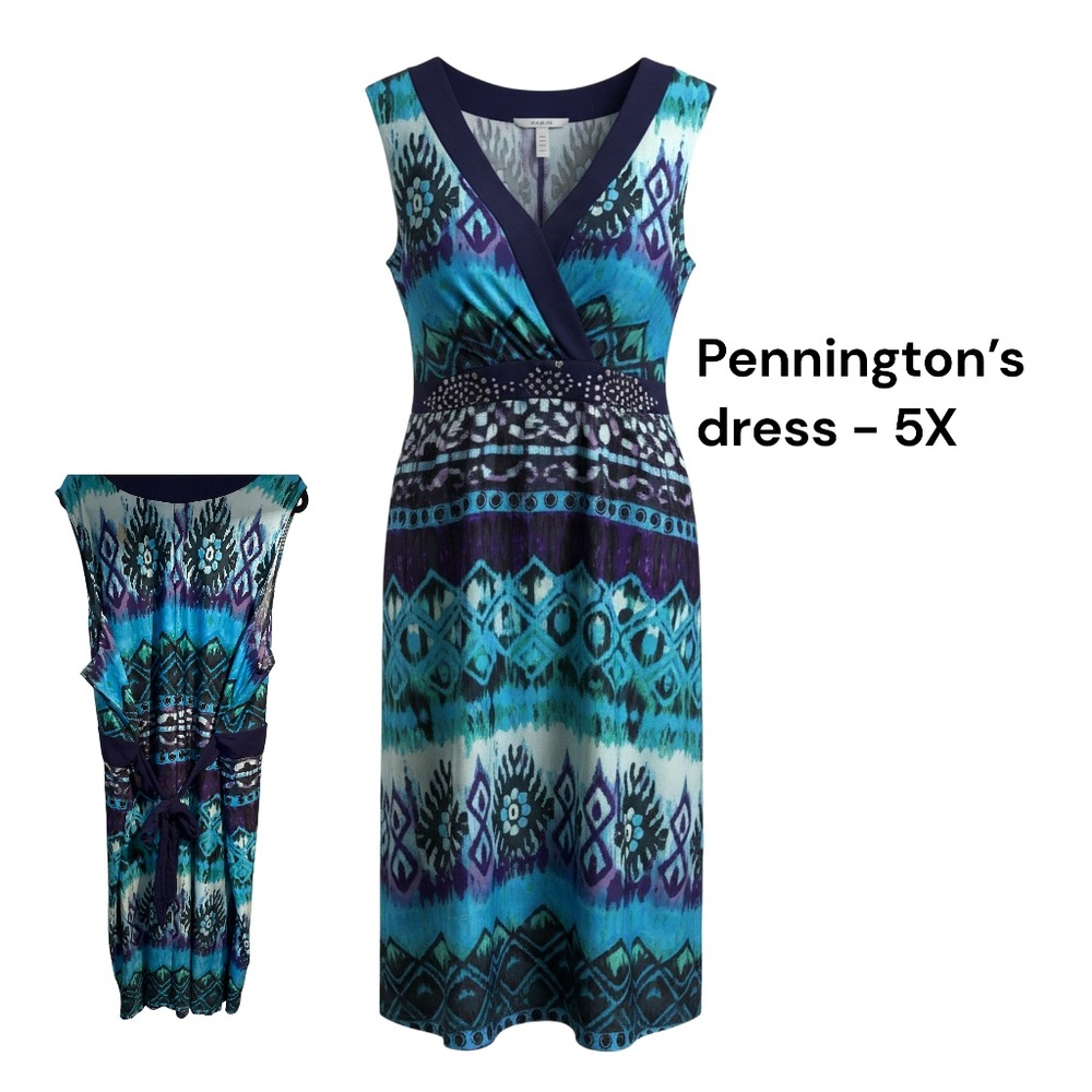 Penningtons Teal and Navy Geometric Midi Dress